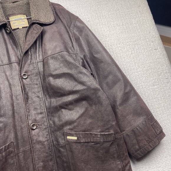 Nickelson Leather Men Sz M Aviator Leather Brown Jacket Sherpa Fleece Lined Read - Picture 4 of 16